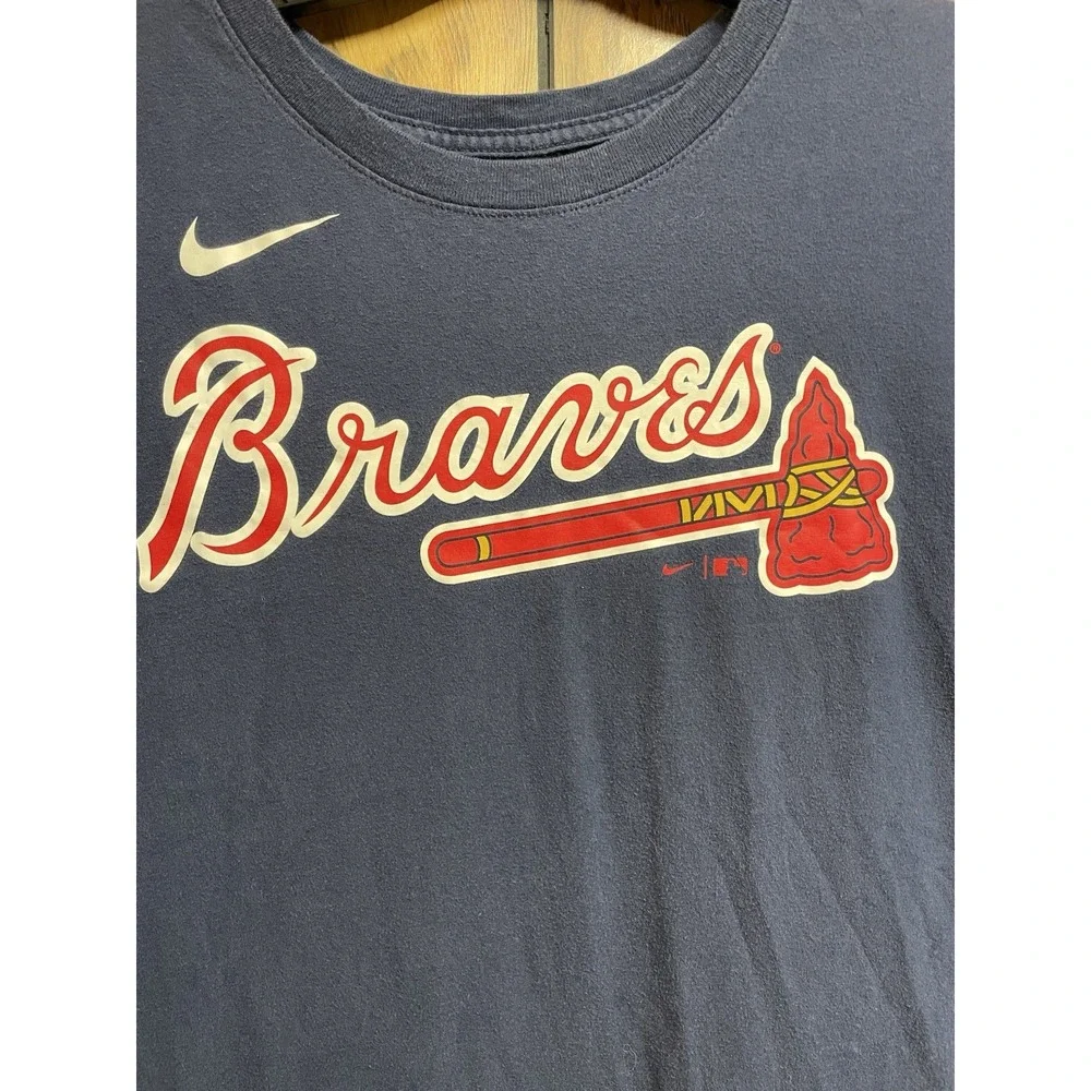 Nike Atlanta Braves Womens Large Max Fried #54 Player T-Shirt Navy Blue Tomahawk